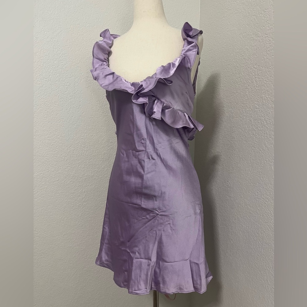 House of CB TINK Lilac Satin Ruffle Mini Dress - Picture 2 of 10